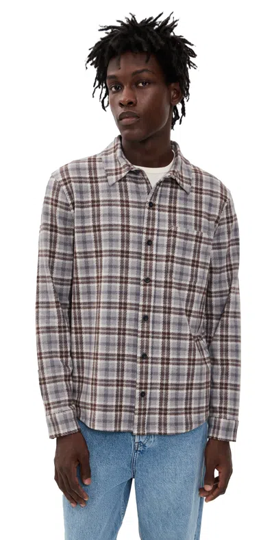 Vince Plaid Knit Shirt H Fog Combo In Gray
