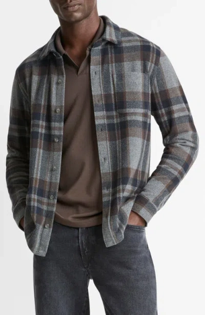 Vince Plaid Knit Shirt Jacket In Blue