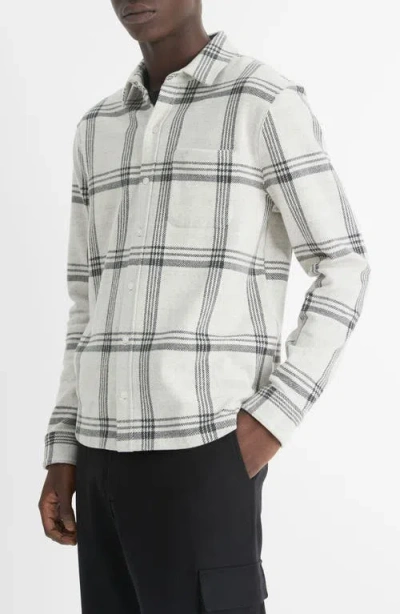 Vince Plaid Knit Shirt Jacket In Light Heather Grey Combo