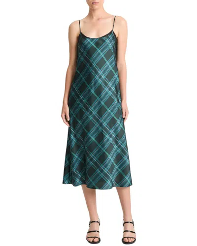 VINCE VINCE PLAID LACE-TRIM SLIP DRESS