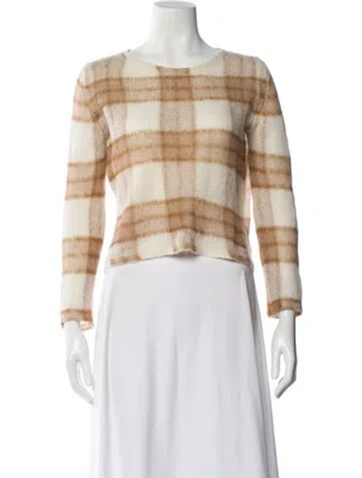 Pre-owned Vince Plaid Print Bateau Neckline Sweater In Brown