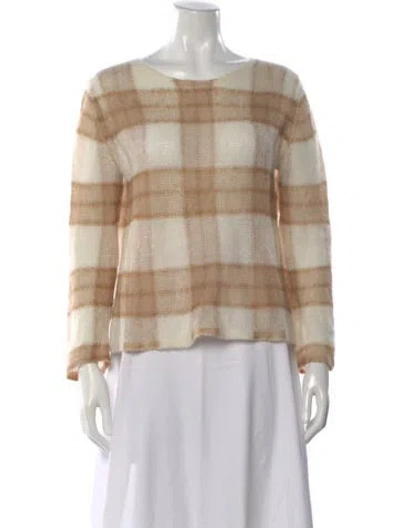 Pre-owned Vince Plaid Print Bateau Neckline Sweater In Brown