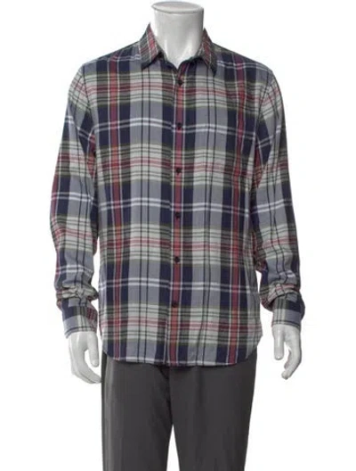 Pre-owned Vince Plaid Print Collar Cardigan In Blue