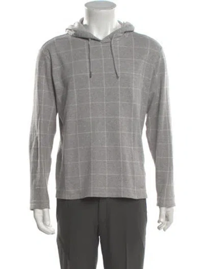 Pre-owned Vince Plaid Print Crew Neck Hoodie In Gray