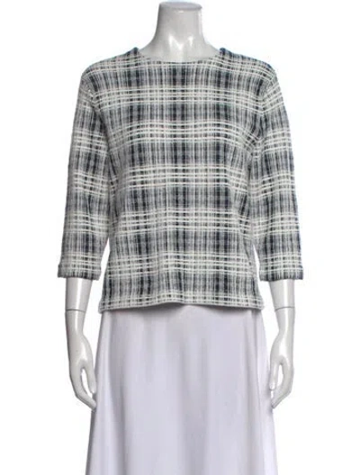 Pre-owned Vince Plaid Print Crew Neck Sweater In White