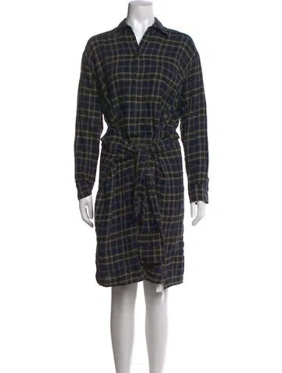 Pre-owned Vince Plaid Print Knee-length Dress In Blue