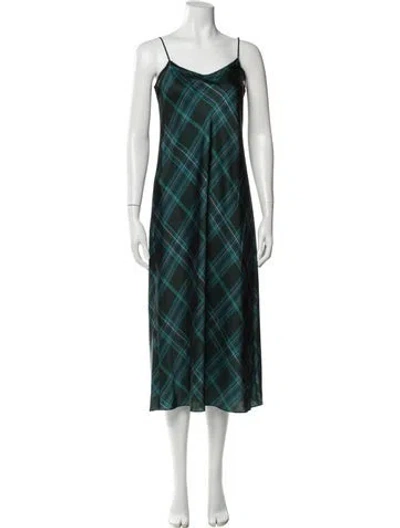 Pre-owned Vince Plaid Print Midi Length Dress In Green