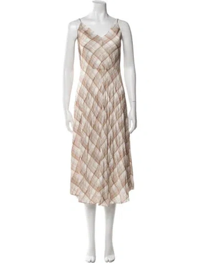 Pre-owned Vince Plaid Print Midi Length Dress In Neutral