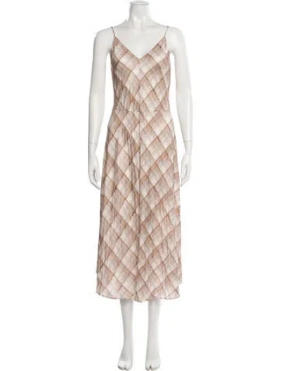 Pre-owned Vince Plaid Print Midi Length Dress In Neutral
