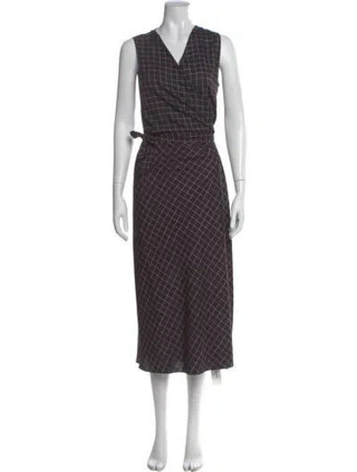 Pre-owned Vince Plaid Print Midi Length Dress W/ Tags In Gray