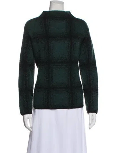 Pre-owned Vince Plaid Print Mock Neck Sweater In Green