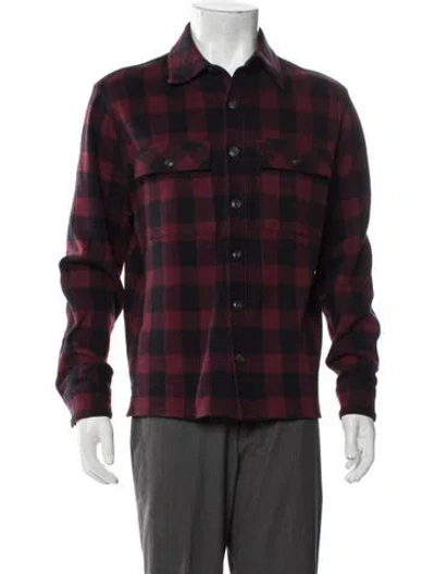 Pre-owned Vince Plaid Print Trucker Jacket In Burgundy