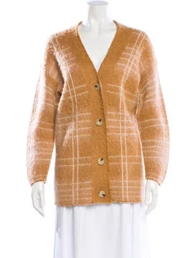 Pre-owned Vince Plaid Print V-neck Sweater In Brown