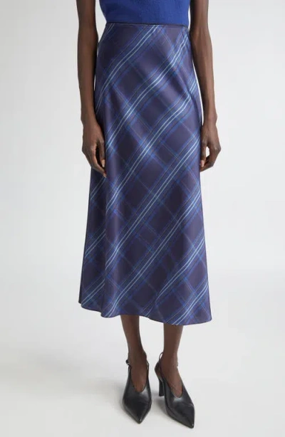 Vince Plaid Satin Slipskirt In Blue