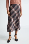 Shop Vince Plaid Satin Slipskirt In Vintage Petal