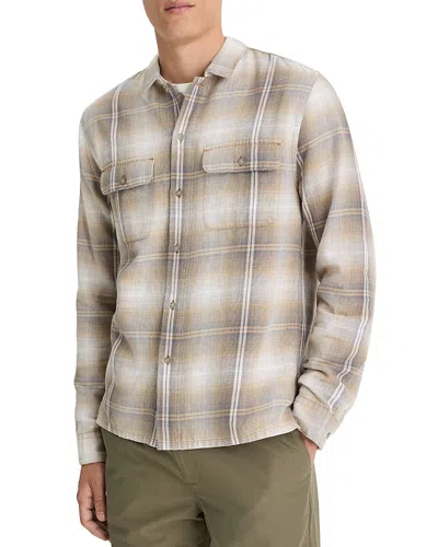 Vince Cotton-hemp Check Shirt In Iron/british Khaki