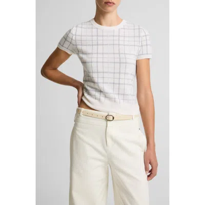 Vince Plaid Short Sleeve Cashmere, Wool & Silk Sweater In White