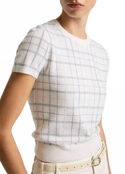 Vince Plaid Short Sleeve Crew Sweater In Blue Lagoon Multi In White