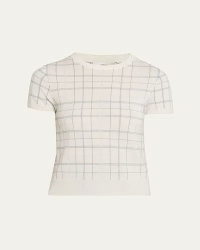 Vince Plaid Short-sleeve Crewneck Top In White