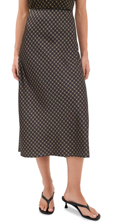 Vince Plaid Slip Skirt Black/camel