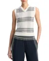 Vince Plaid V-neck Wool Sweater Vest In White