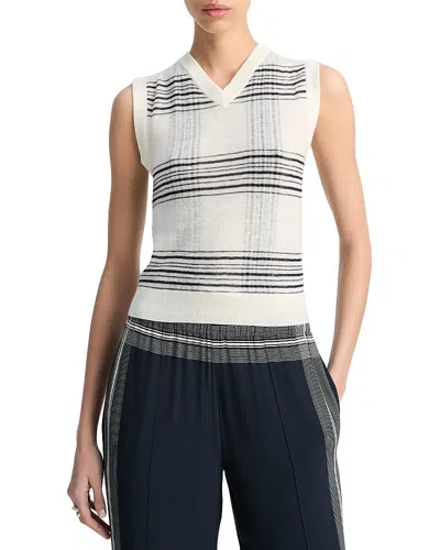 VINCE PLAID V NECK VEST