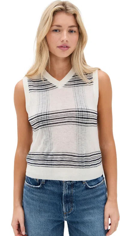 Vince Plaid V Neck Vest Off White/coastal