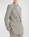 Vince Plaid Wool-blend Double-breasted Blazer In Heritage Grey