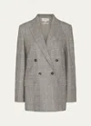 Vince Plaid Wool-blend Double-breasted Blazer In Heritage Grey