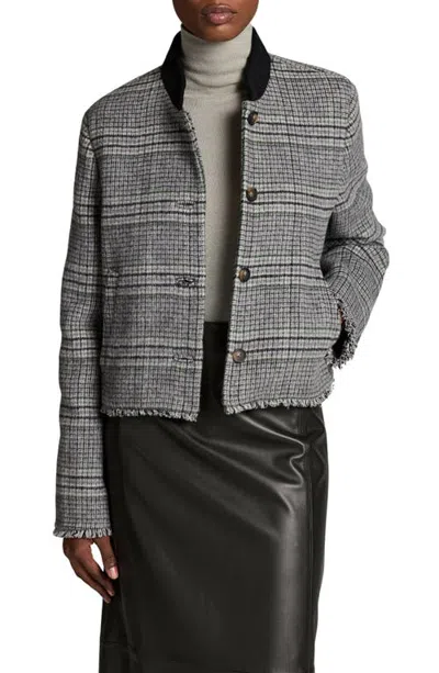 Vince Plaid Wool Blend Jacket In Gray