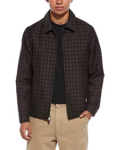 Vince Plaid Wool-blend Zip Jacket In Brown