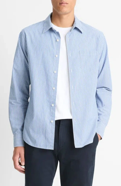 Vince Playa Stripe Poplin Button-up Shirt In Beluga Blue Combo