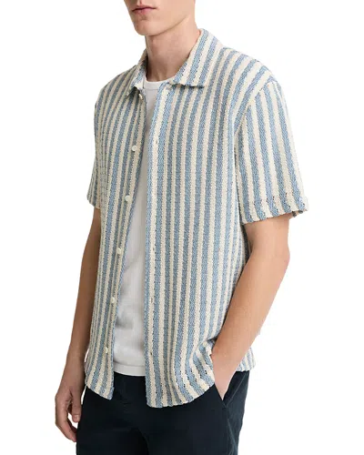 Vince Beach Stripe Short-sleeve Cotton Shirt In Blue