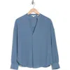 Vince Pleat Front Long Sleeve Blouse In Aqua Stone