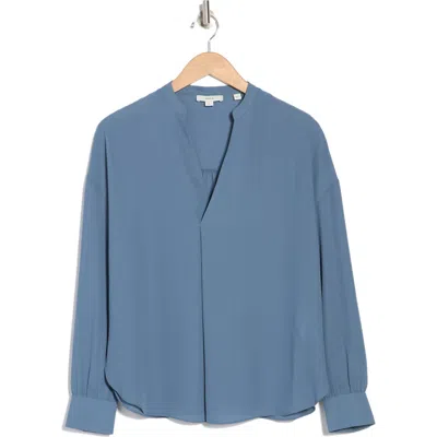 Vince Pleat Front Long Sleeve Blouse In Aqua Stone