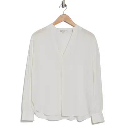 Vince Pleat Front Long Sleeve Blouse In Off White