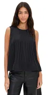 Vince Pleated Satin Crew Neck Shell In Black In Black