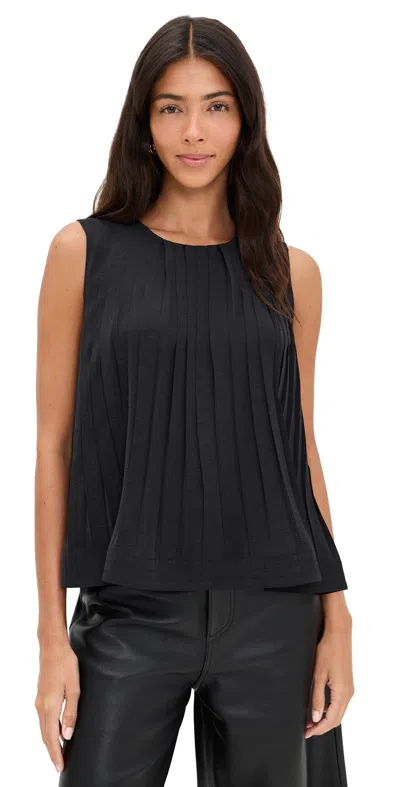 VINCE PLEATED A-LINE CREW NECK TOP BLACK