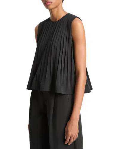 Vince Pleated A-line Crewneck Top In Black
