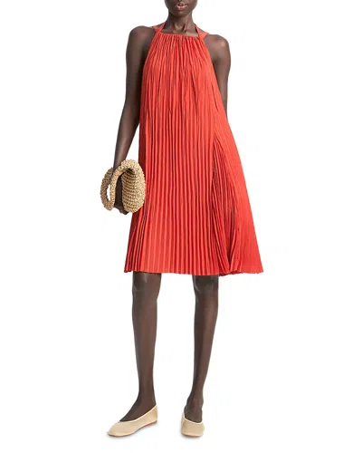 Vince Pleated A Line Pintucked Dress In Red