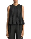 Vince Pleated Sleeveless A-line Top In Black