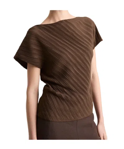 Vince Pleated Cap-sleeve Top In Brown