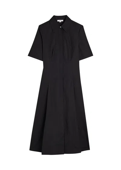 Vince Pleated Cotton-poplin Shirt Dress In Black