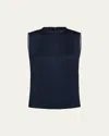 Vince Pleated Crewneck Shell Top In Blue