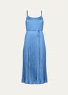 Vince V-neck Pleated Satin Slipdress In Cadet Blue