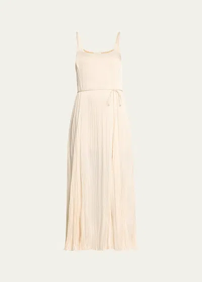 Vince Pleated Sleeveless Midi Dress In Neutrals