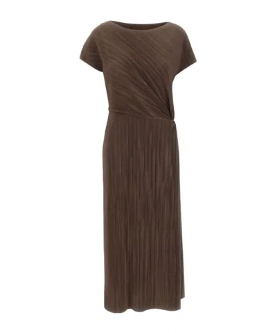 Vince Pleated Midi Dress In Brown