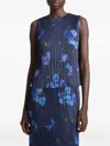 Vince Pleated Floral Print Top In Blue
