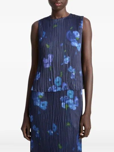 VINCE PLEATED FLORAL-PRINT TOP