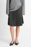Vince Mid Rise Pleated Herringbone Midi Skirt In Charcoal